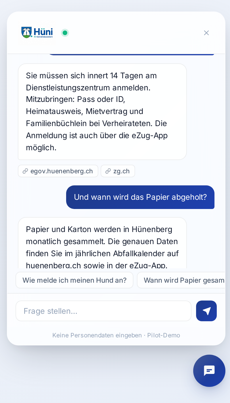 Hüni — KI-Gemeindeassistent